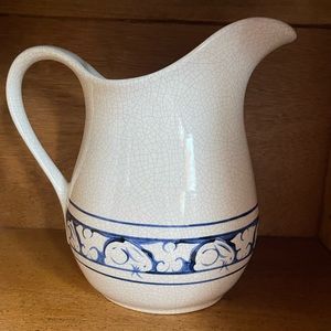 Blue and white hand painted pitcher